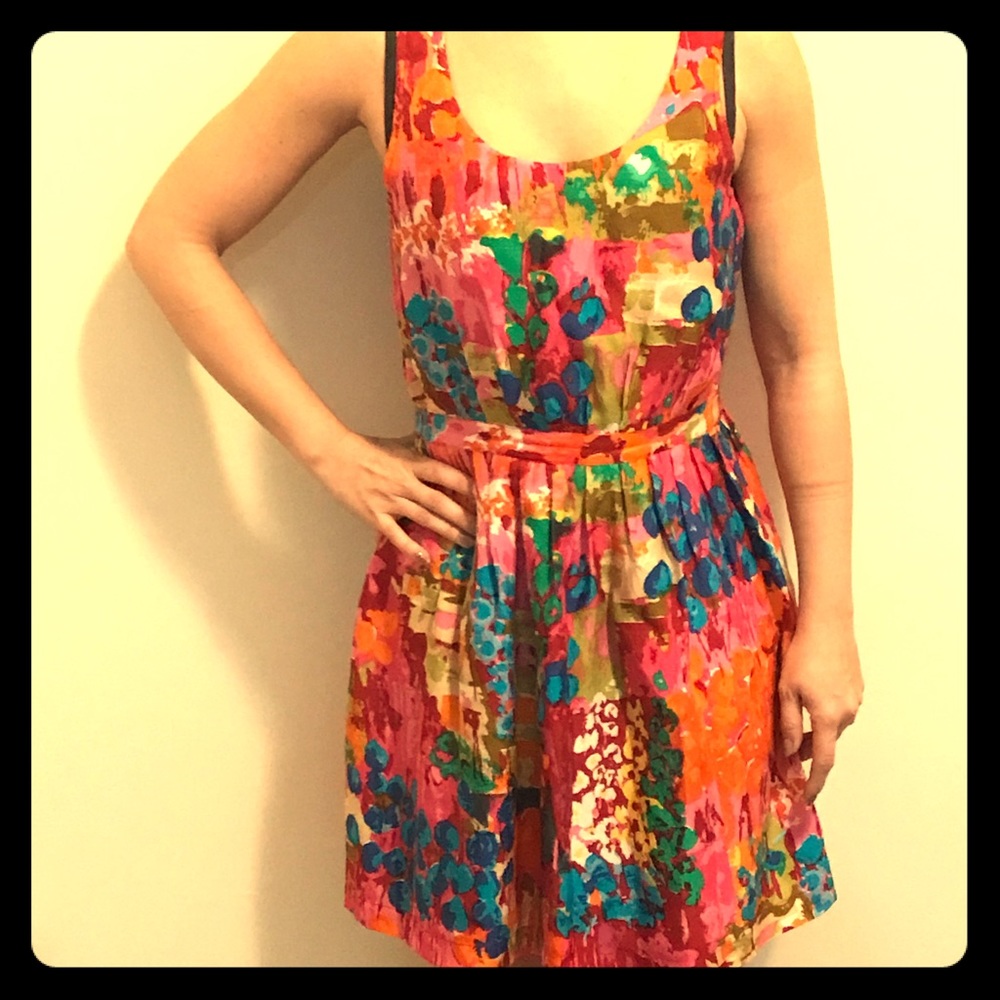 Multi paintbrush floral silk dress